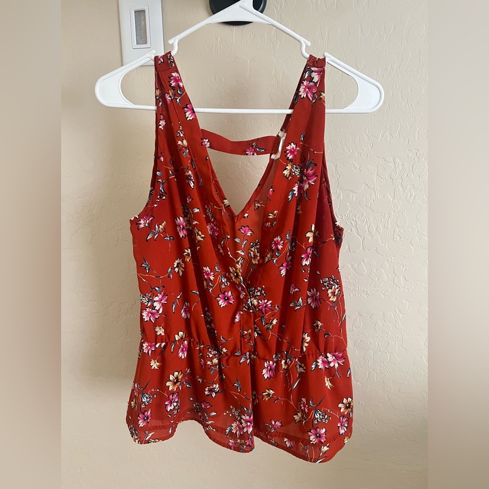 Sienna Sky Floral V-Neck Blouse - Rust Red
